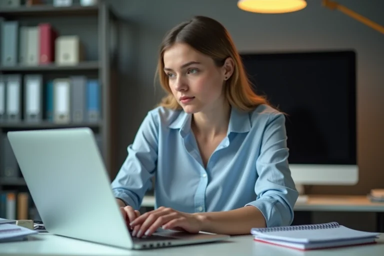Jeune femme professionnelle travaillant sur un ordinateur en bureau