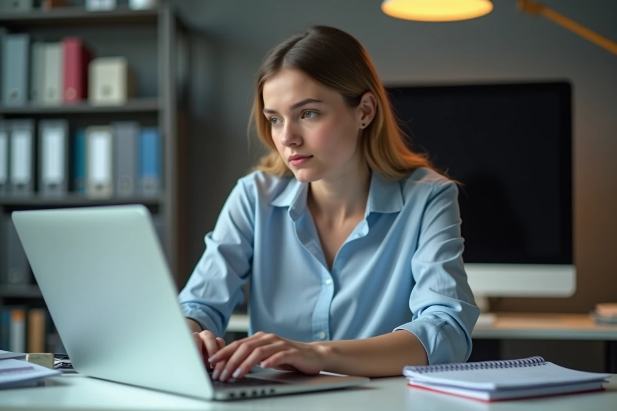 Jeune femme professionnelle travaillant sur un ordinateur en bureau