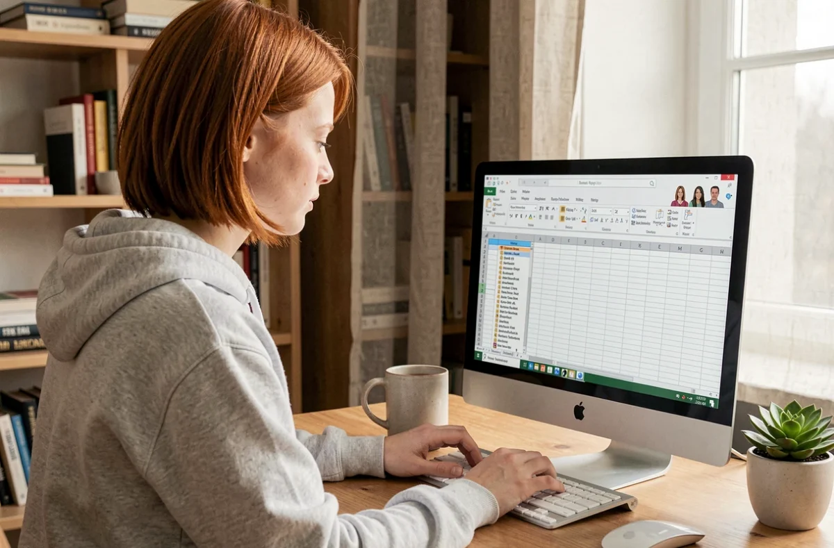 Jeune femme travaillant seule sur un tableau collaboratif en ligne depuis son bureau à domicile