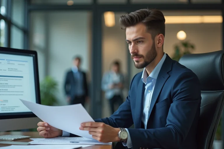 Jeune homme d'affaires en costume dans un bureau moderne
